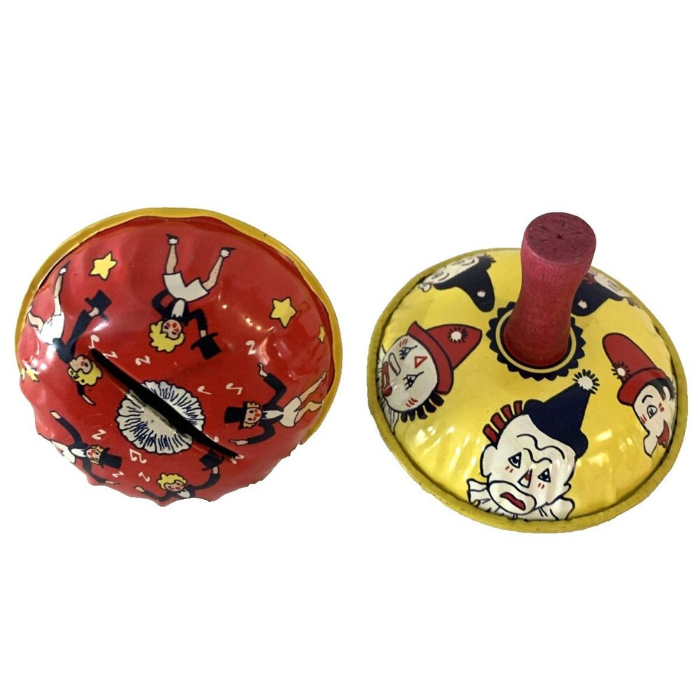 Vtg Lot of 2 Kirch of Life of the Party Town Tin Litho Round Noise Makers